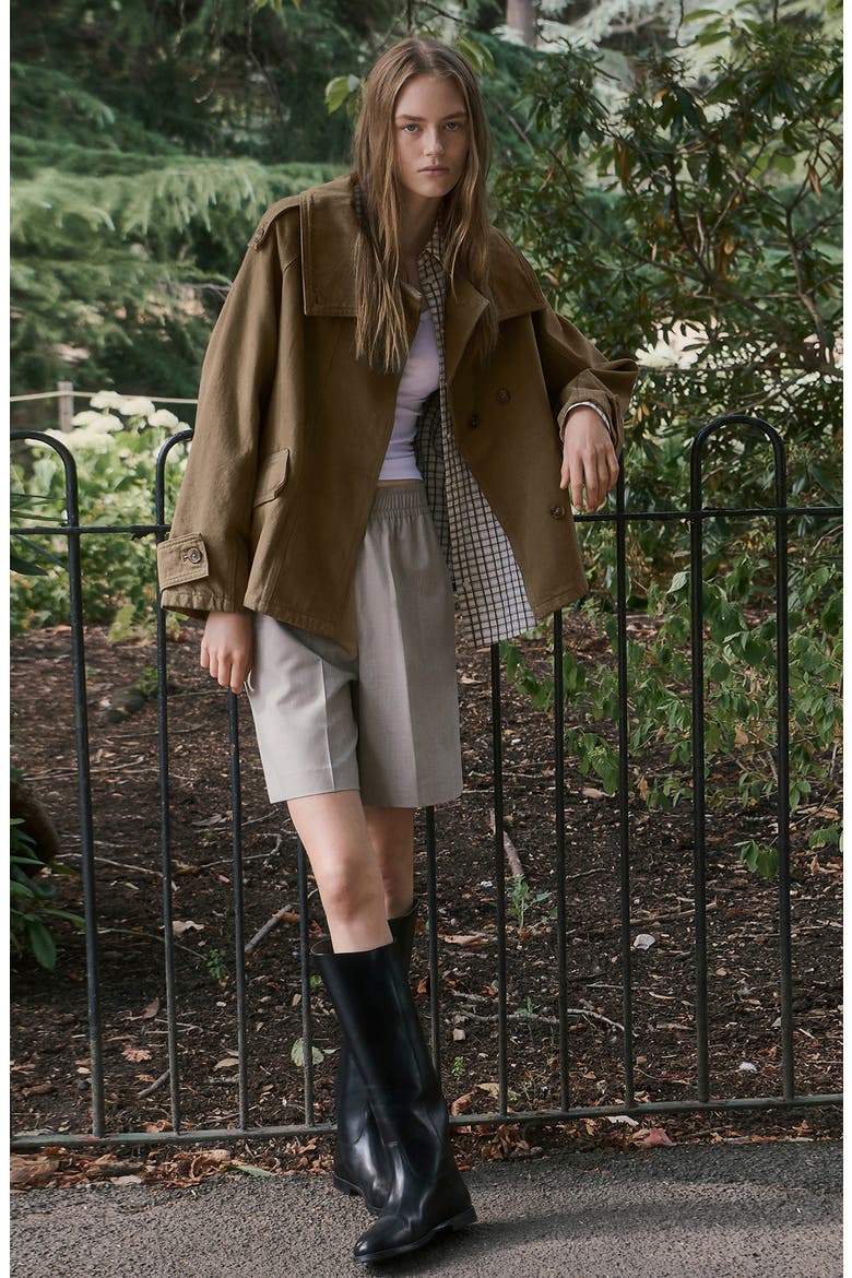 Denim Funnel Neck Parka, Main, color, KHAKI GREEN