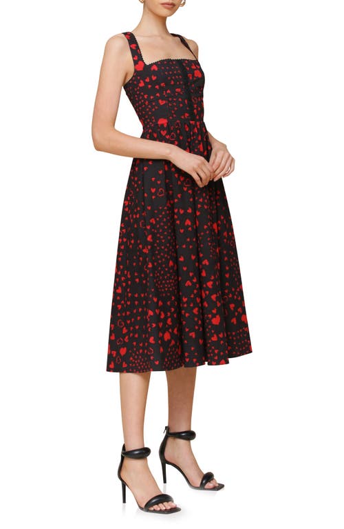 Avec Les Filles Heart Corset Midi Sundress In Red Swirl Hearts