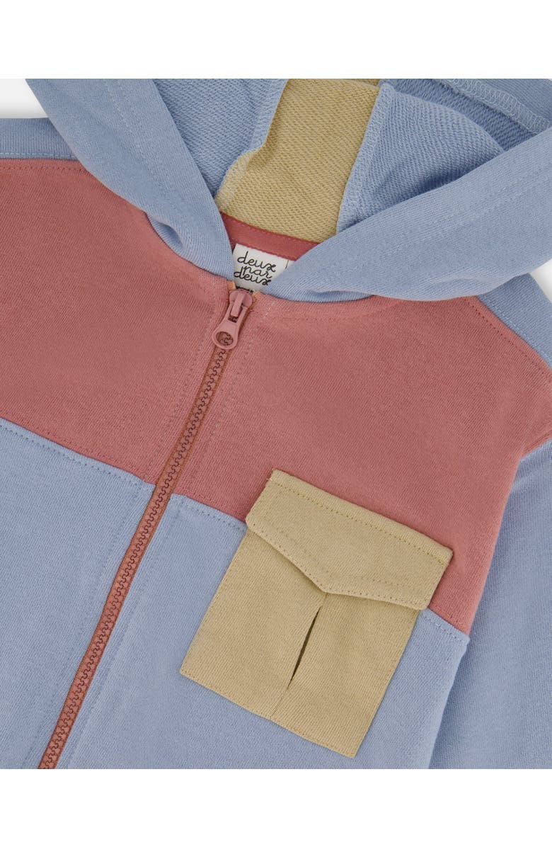 Deux par Deux Little Boy's French Terry Full Zip Hoodie Sweatshirt Pale Blue And Dark Old Rose, Alternate, color, 