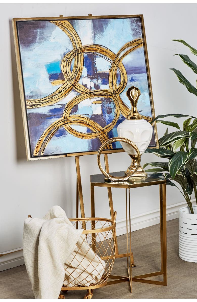 WILLOW ROW Goldtone Metal Modern Easel with Chain Support, Alternate, color, Brown