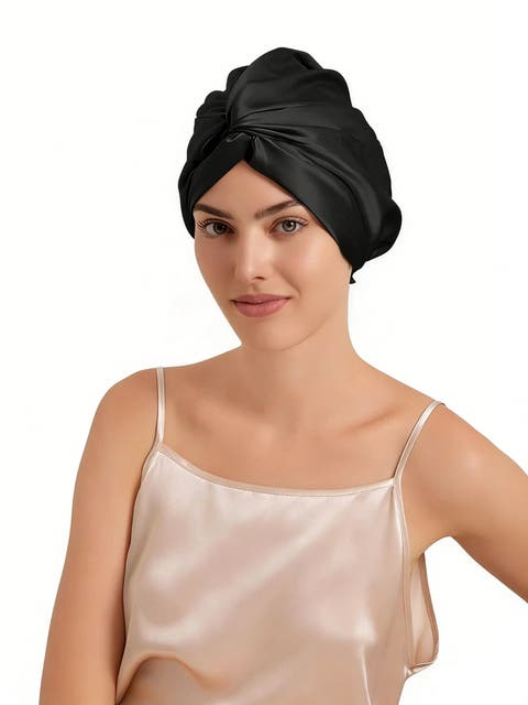 22Momme Pure Silk Knot Front Hair Bonnet with Adjustable Button Design