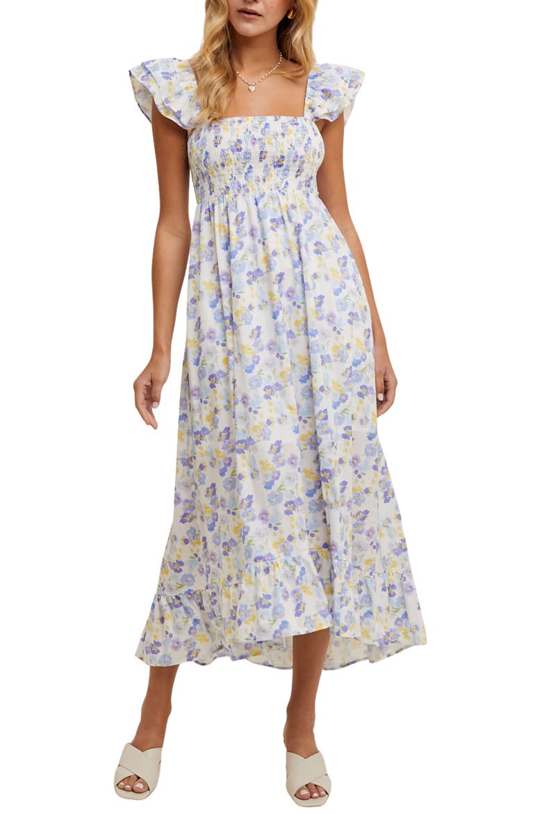 Floral Flutter Sleeve Maxi Dress, Main, color, BLUE COMBO