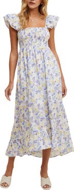 WISHLIST Floral Flutter Sleeve Maxi Dress