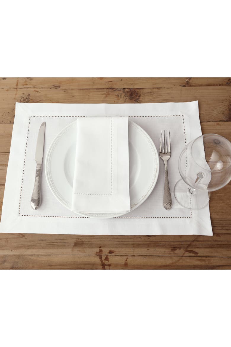 Cotton Linen Hemstitch Placemats Set of 6, 14 x 19 Inch, Alternate, color, White
