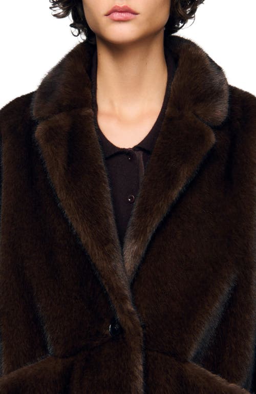 Sandro Faux Fur Coat Jacket In Brown