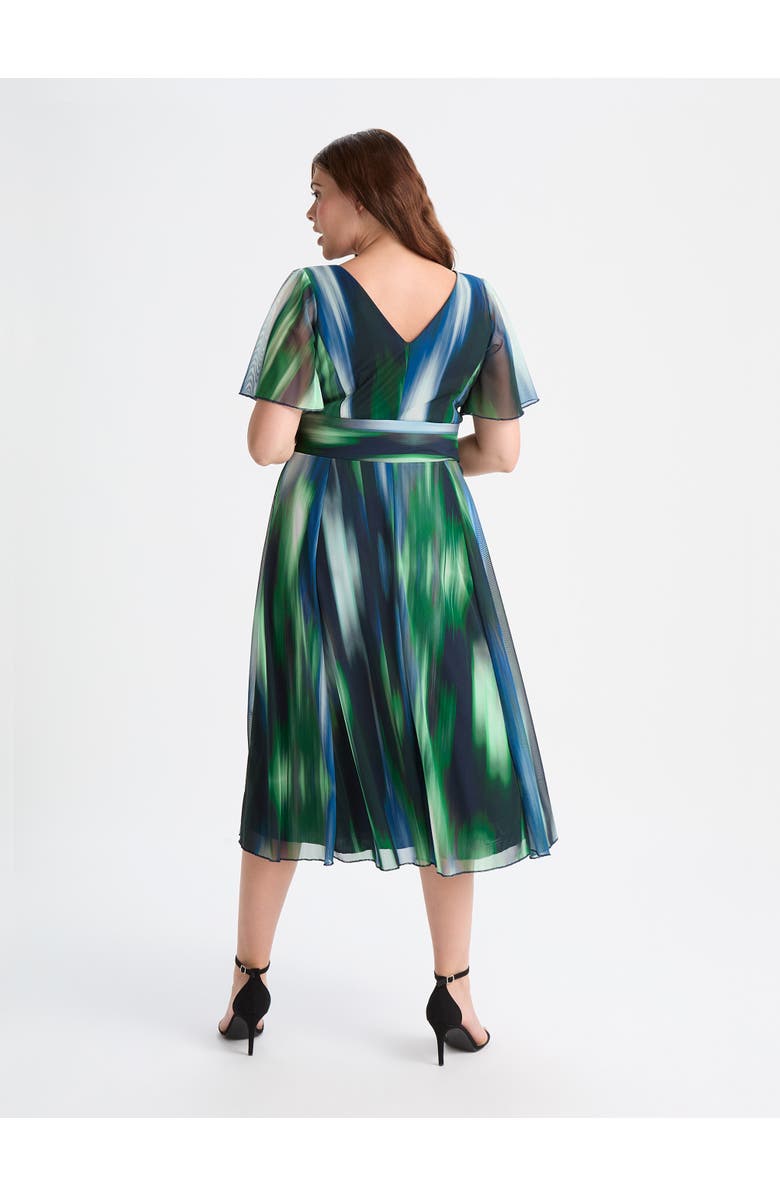 Scarlett & Jo Victoria Ikat Angel Sleeve Midi Dress, Alternate, color, Green Ikat