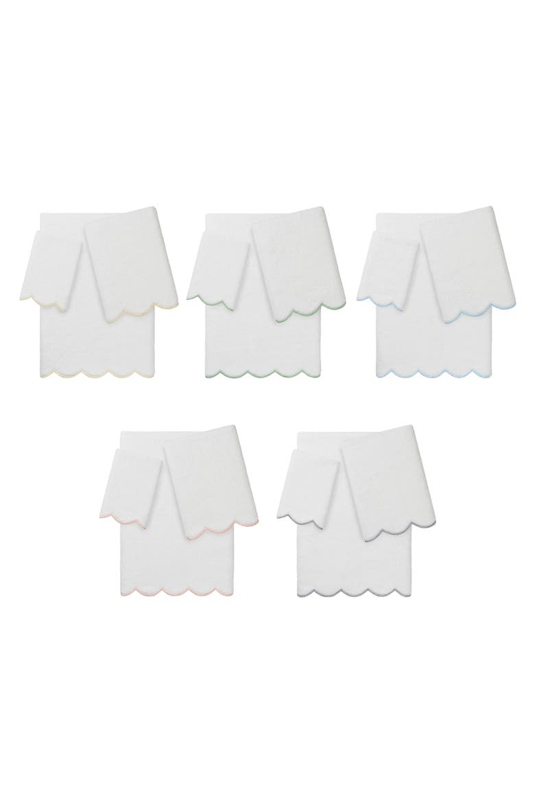Adornia Scallop 3-Piece Towel Set, Alternate, color, WHITE/ BEIGE