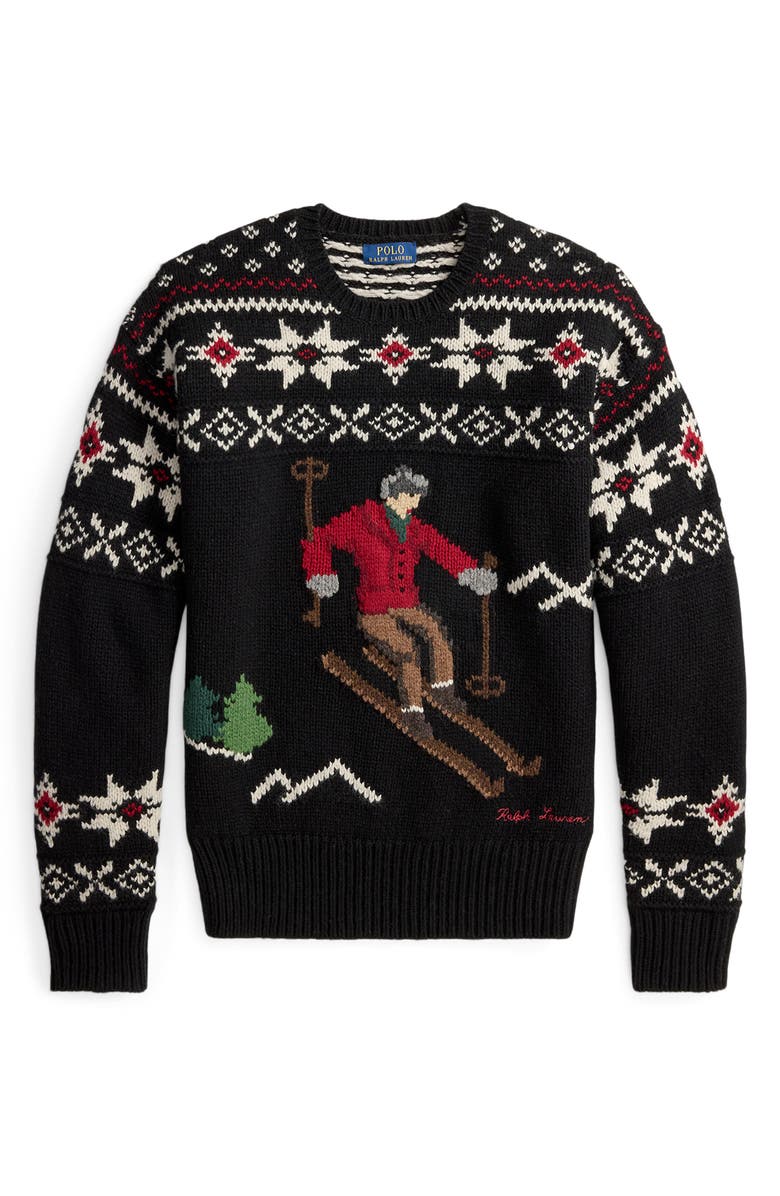 Polo Ralph Lauren Skier Wool Graphic Crewneck Sweater, Alternate, color, Black Combo