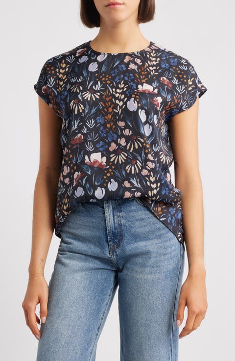 Print Cap Sleeve Shell