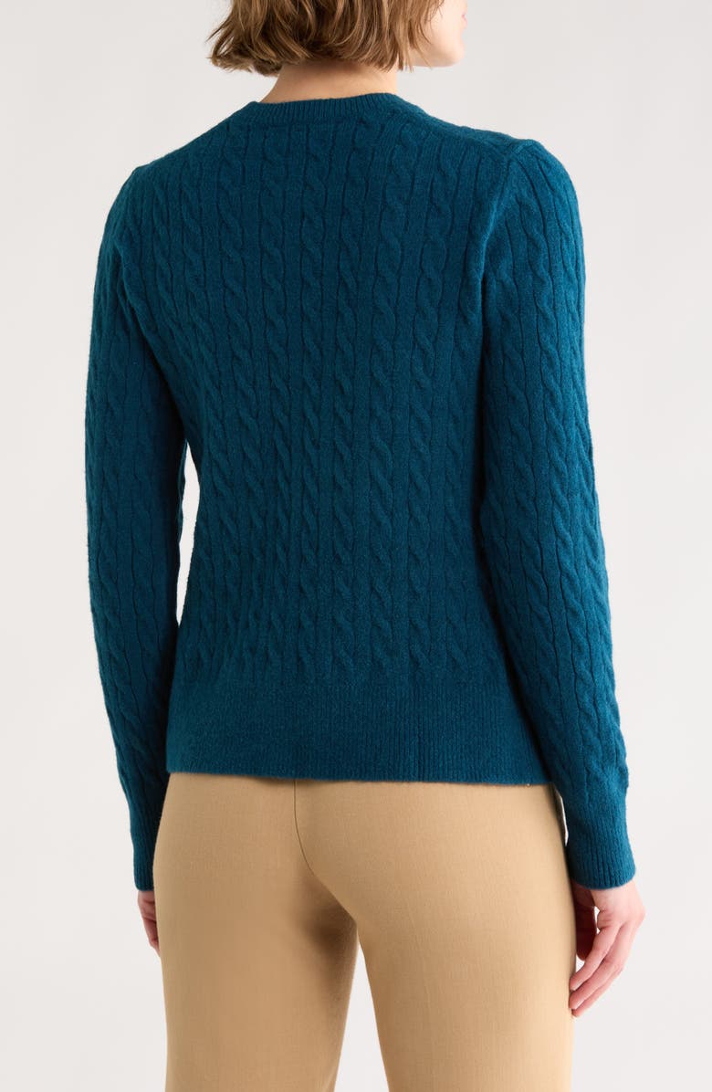 Brooks Brothers Cable Knit Crewneck Sweater, Alternate, color, Deep Teal