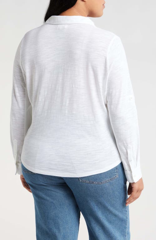 Caslon ® Roll Sleeve Knit Button-up Shirt In White