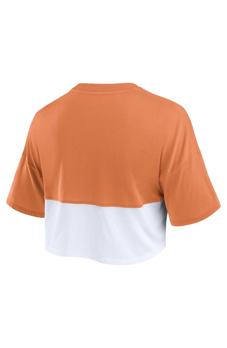 FANATICS Women's Fanatics Branded Texas Orange/White Texas Longhorns Oversized Badge Colorblock Cropped T-Shirt, Alternate, color, Burnt Orange