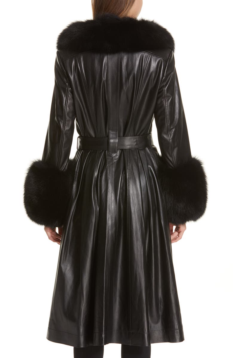 Saks Potts Foxy Leather Coat with Genuine Fox Fur Trim, Alternate, color, 