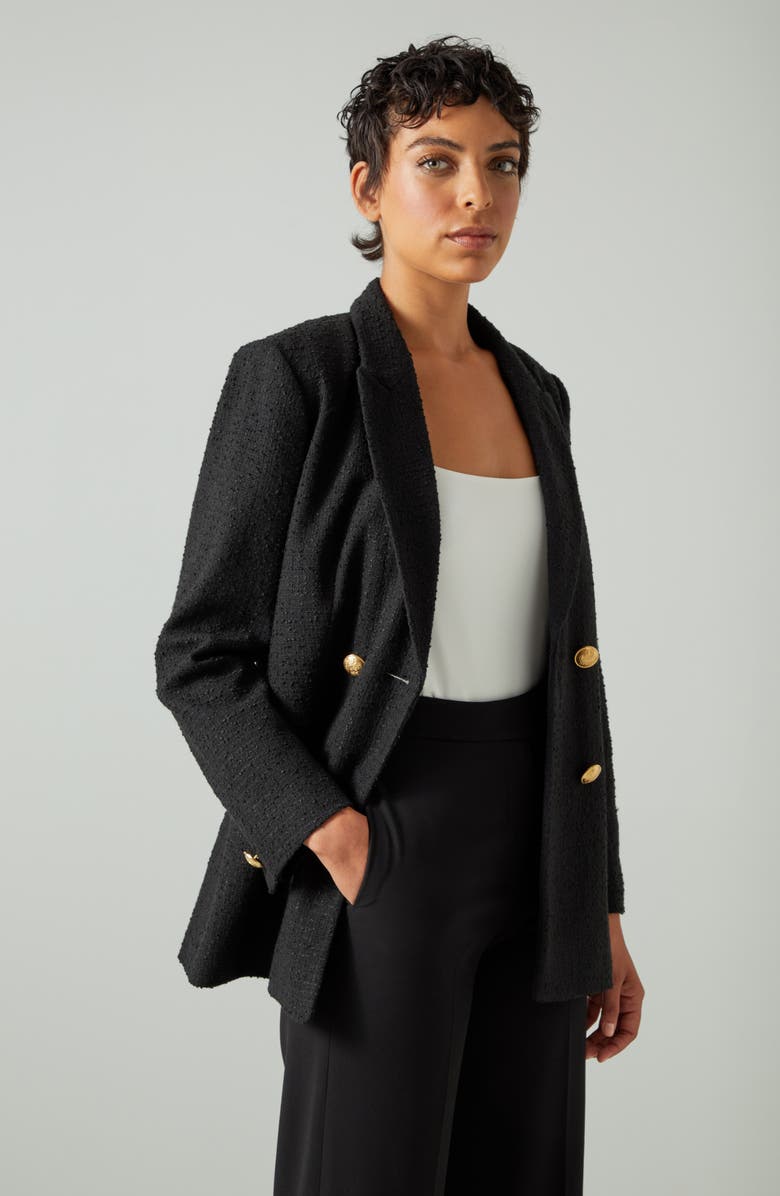 LK Bennett Mariner Tweed Longline Jacket, Alternate, color, Black
