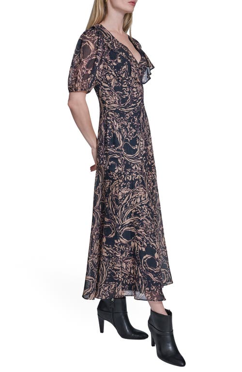 Bcbg Abstract Floral Metallic Thread Open Back Dress In Black