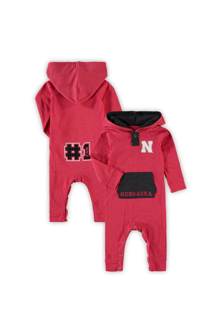 Newborn & Infant Colosseum Scarlet Nebraska Huskers Henry Pocketed Hoodie Romper, Alternate, color, Scarlet
