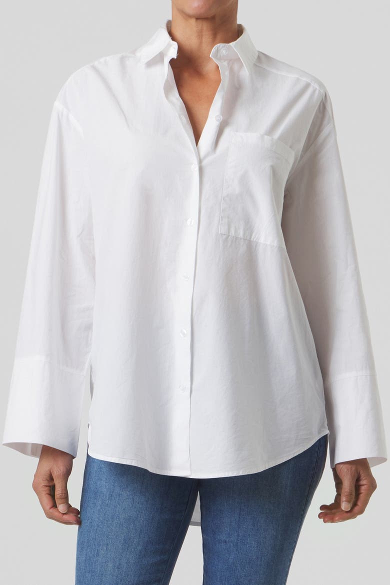 Oversized Cotton Poplin Button-Up Shirt, Alternate, color, Off-White