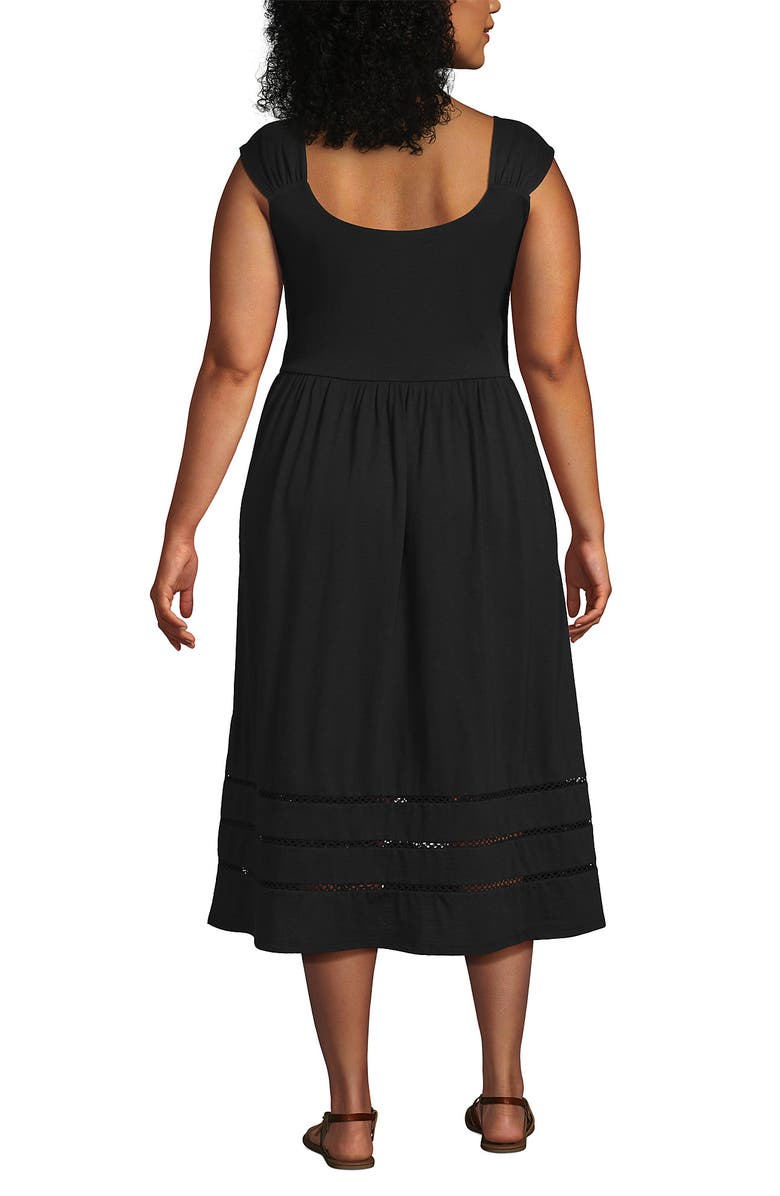 Lands' End Slub Cap Sleeve Shirred Skirt Midi Dress, Alternate, color, Black