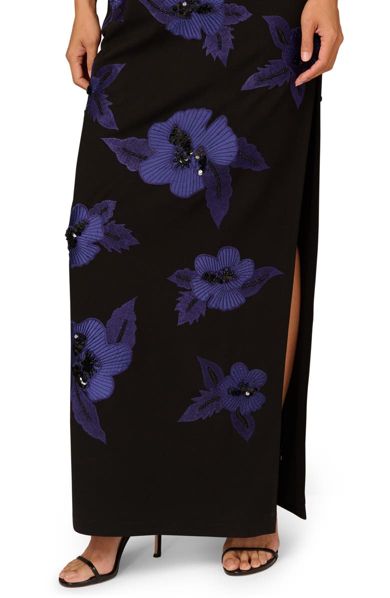 Aidan Mattox Beaded One-Shoulder Gown, Alternate, color, Blue Multi