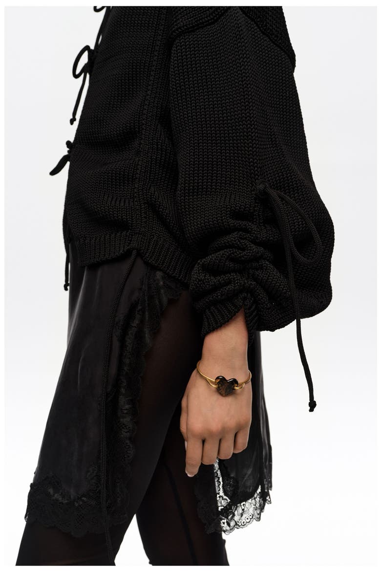 Ruched Tie Cardigan, Alternate, color, BLACK