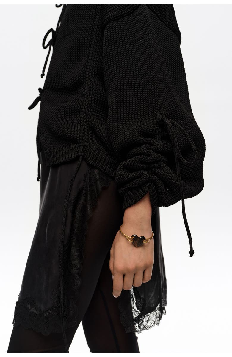 Bimba y Lola Ruched Tie Cardigan, Alternate, color, Black