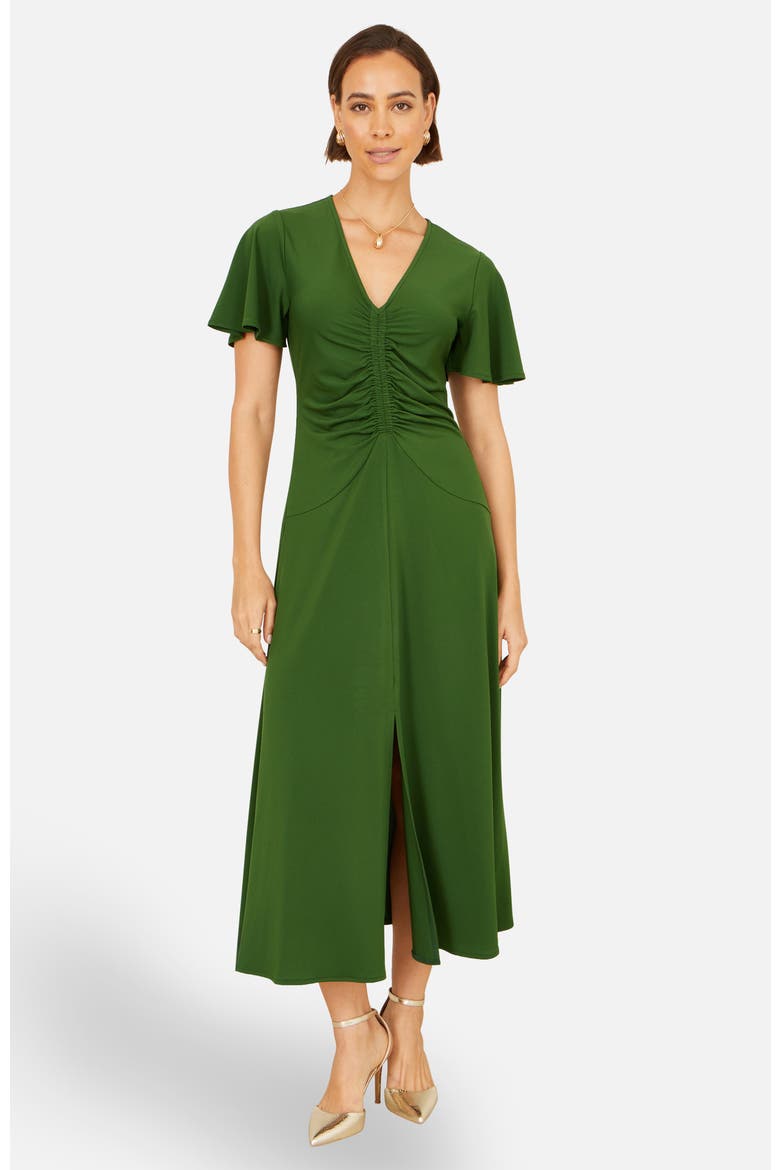 Ruched Front Stretch Midi Dress, Main, color, Green