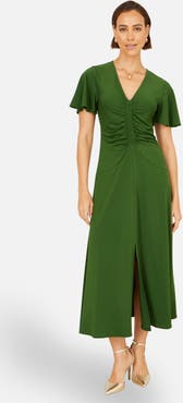 Yumi Ruched Front Stretch Midi Dress