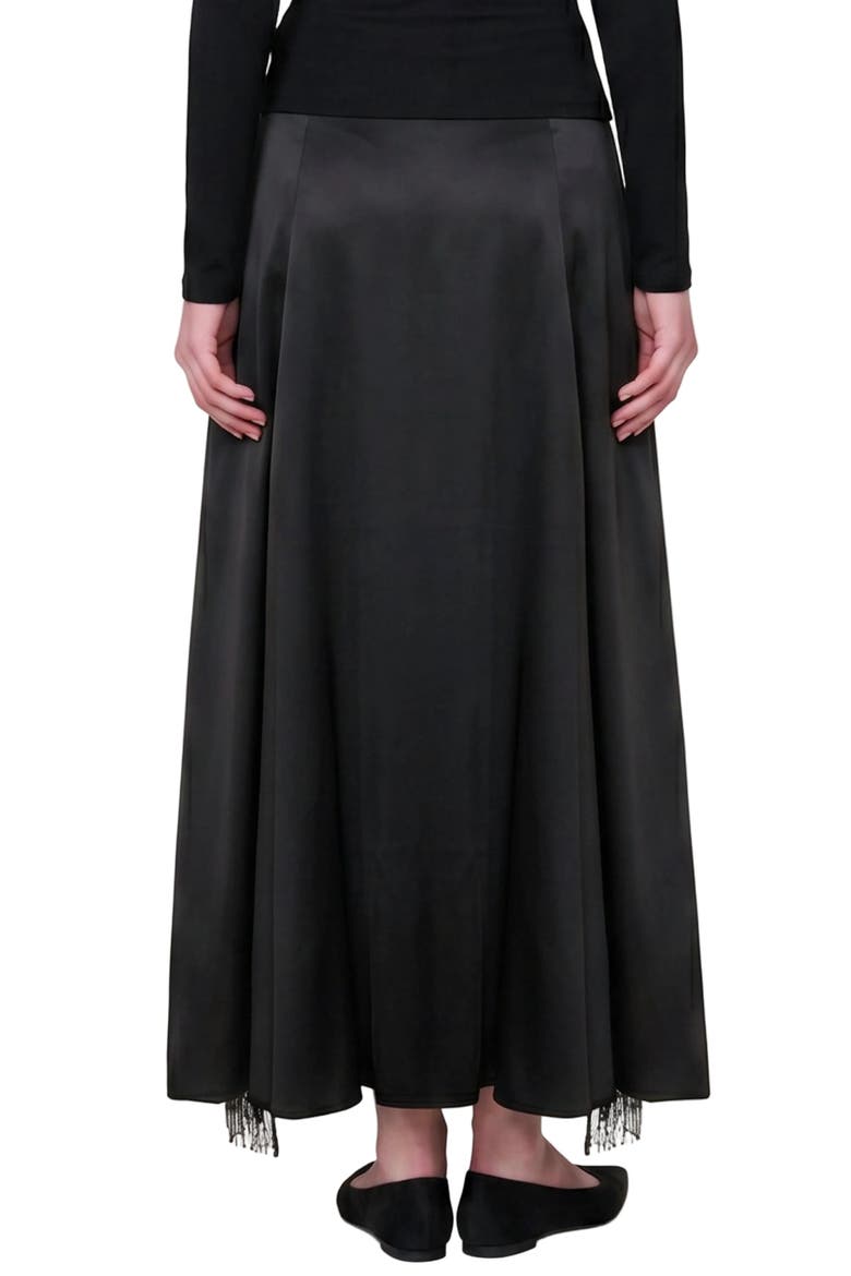 The Party Edit Slit Lace Panel Satin Maxi Skirt, Alternate, color, Black