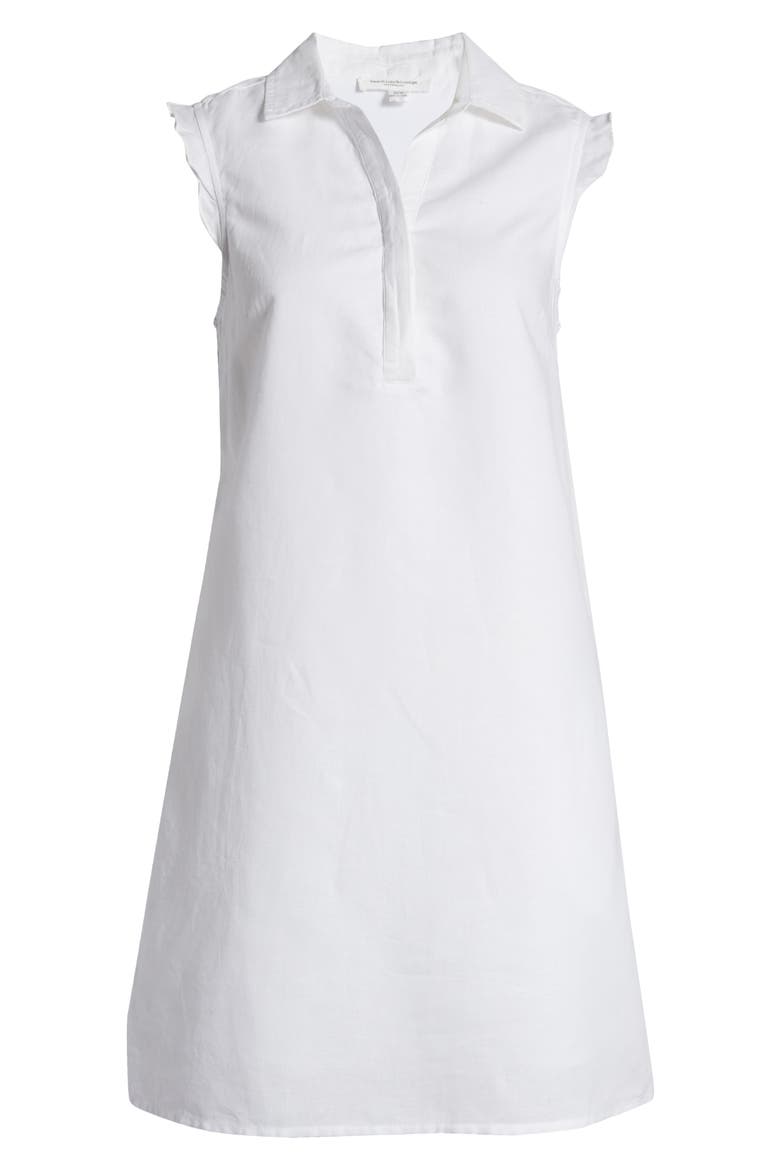 Leandrina Polo Collar Linen & Cotton Shift Dress, Alternate, color, WHITE