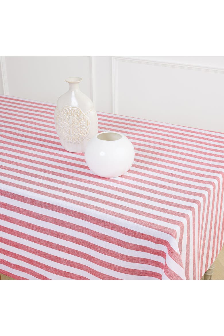 Linen Tablecloth - Sorrento Stripe, Alternate, color, Red and White
