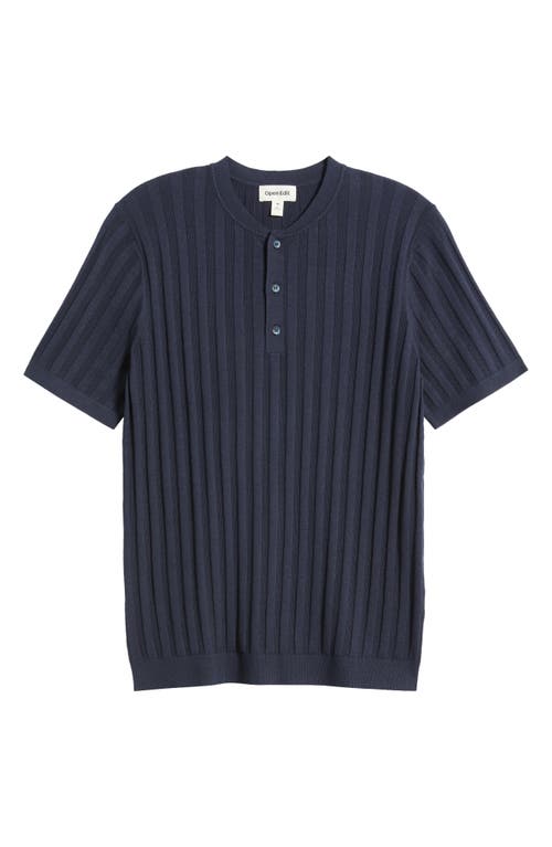 Open Edit Short Sleeve Henley Sweater In Blue