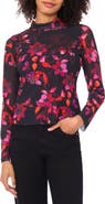 Parker Floral Mesh Mock Neck Long Sleeve Top