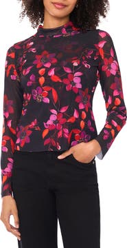Parker Floral Mesh Mock Neck Long Sleeve Top