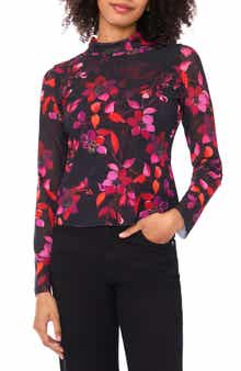 Parker Floral Mesh Mock Neck Long Sleeve Top