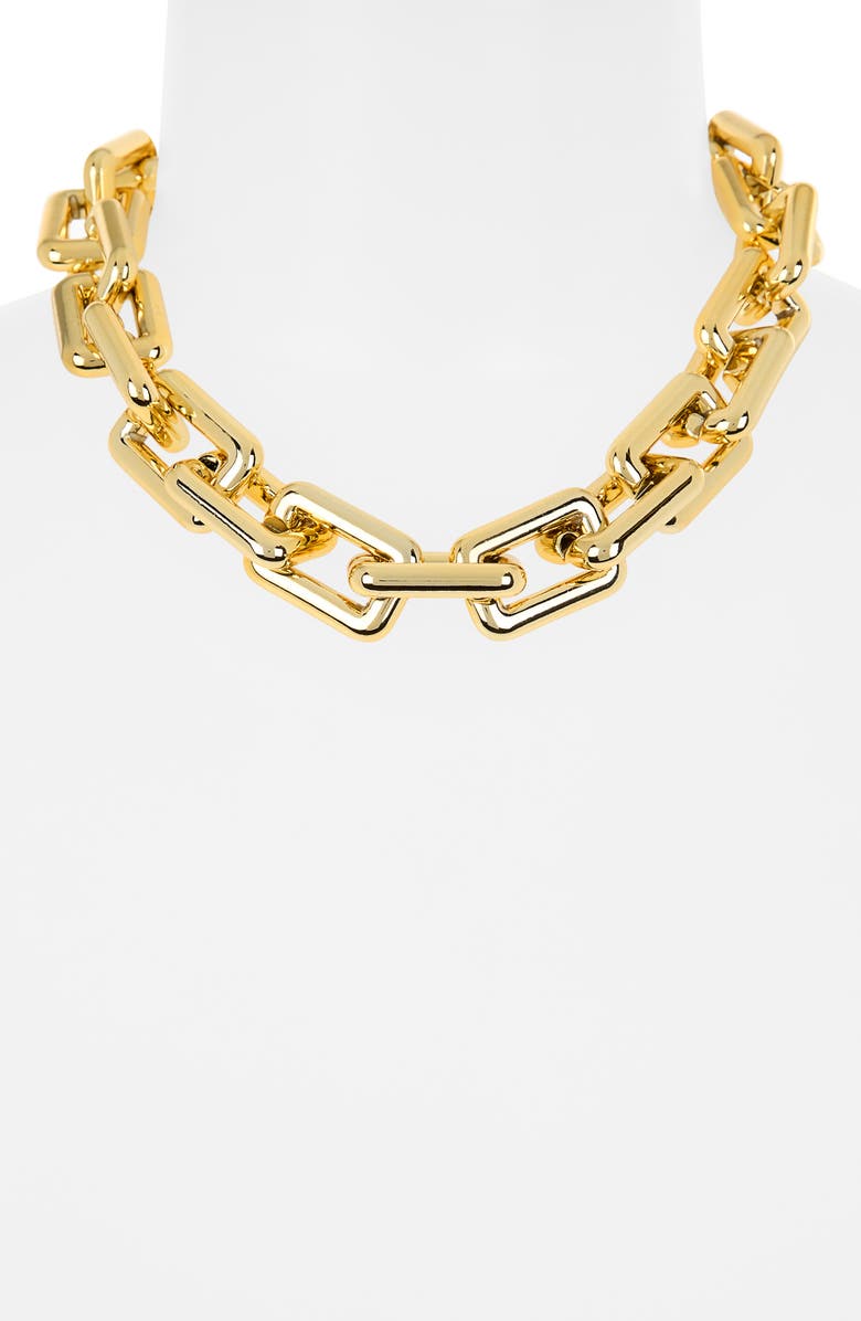 Kenneth Jay Lane Rectangular Link Necklace, Alternate, color, Polished Gold