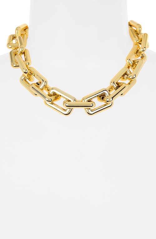 Cz By Kenneth Jay Lane Rectangular Link Necklace In Polished Gold