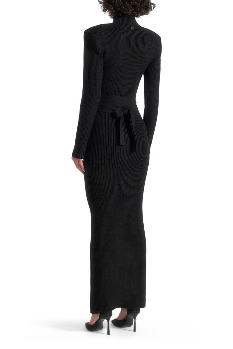 Hana Wide Shoulder Knit Dress With Waist Tie, Alternate, color, Black