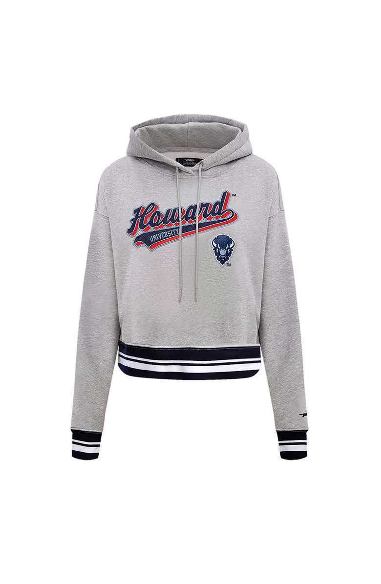 PRO STANDARD Women's Pro Standard Heather Gray Howard Bison Script Tail Fleece Cropped Pullover Hoodie, Alternate, color, 