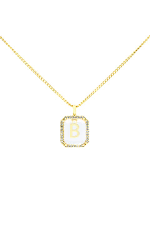 Crystal Letter Square Pendant Necklace