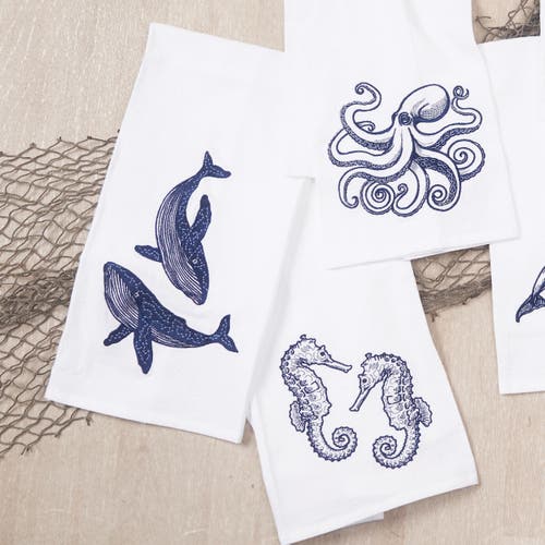 C & F Home C&f Home Blue Seahorses Kitchen And Bathroom Embroidered Hand Towel In White