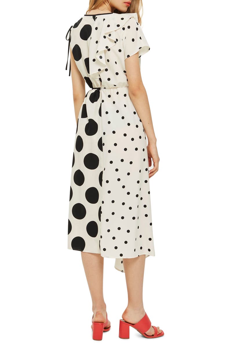 Topshop Mix Spot Midi Wrap Dress, Alternate, color, 