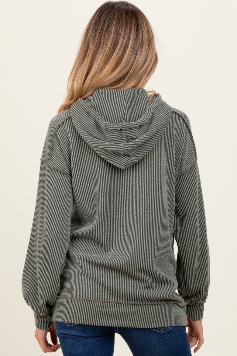 Ribbed Front Pocket Drawstring Hoodie, Alternate, color, Olive Green