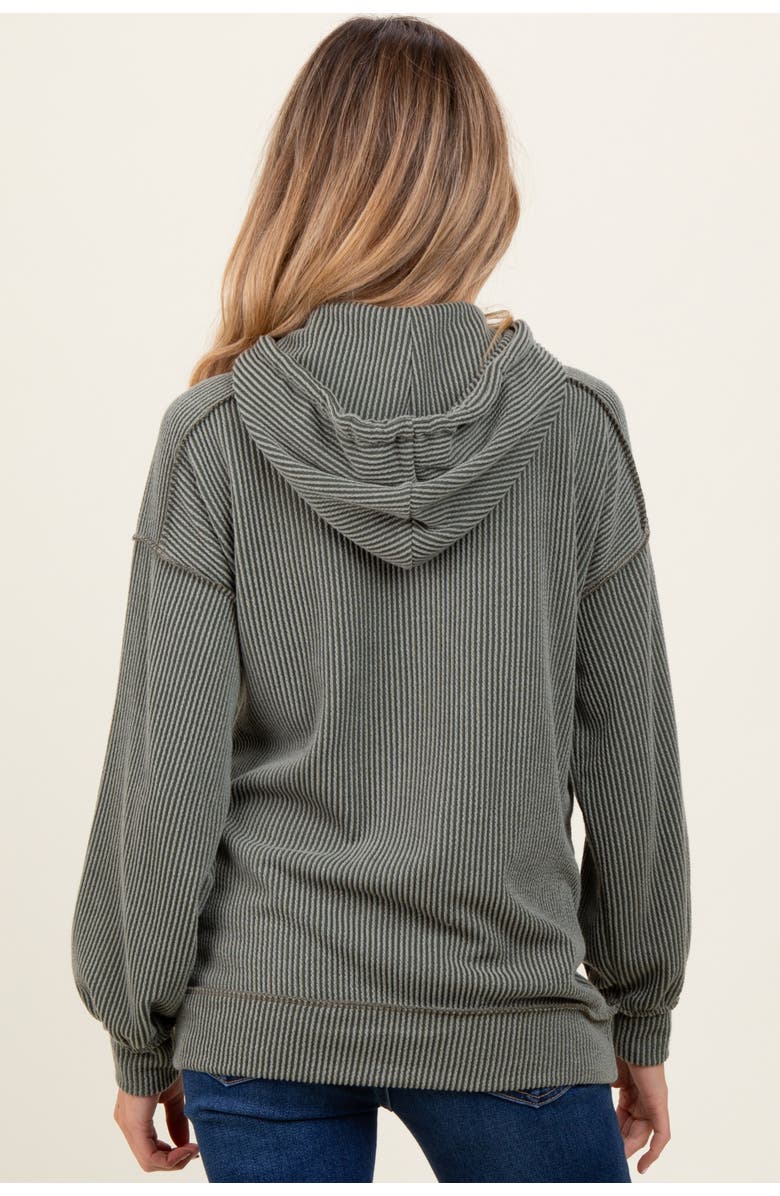PinkBlush Ribbed Front Pocket Drawstring Hoodie, Alternate, color, Olive Green