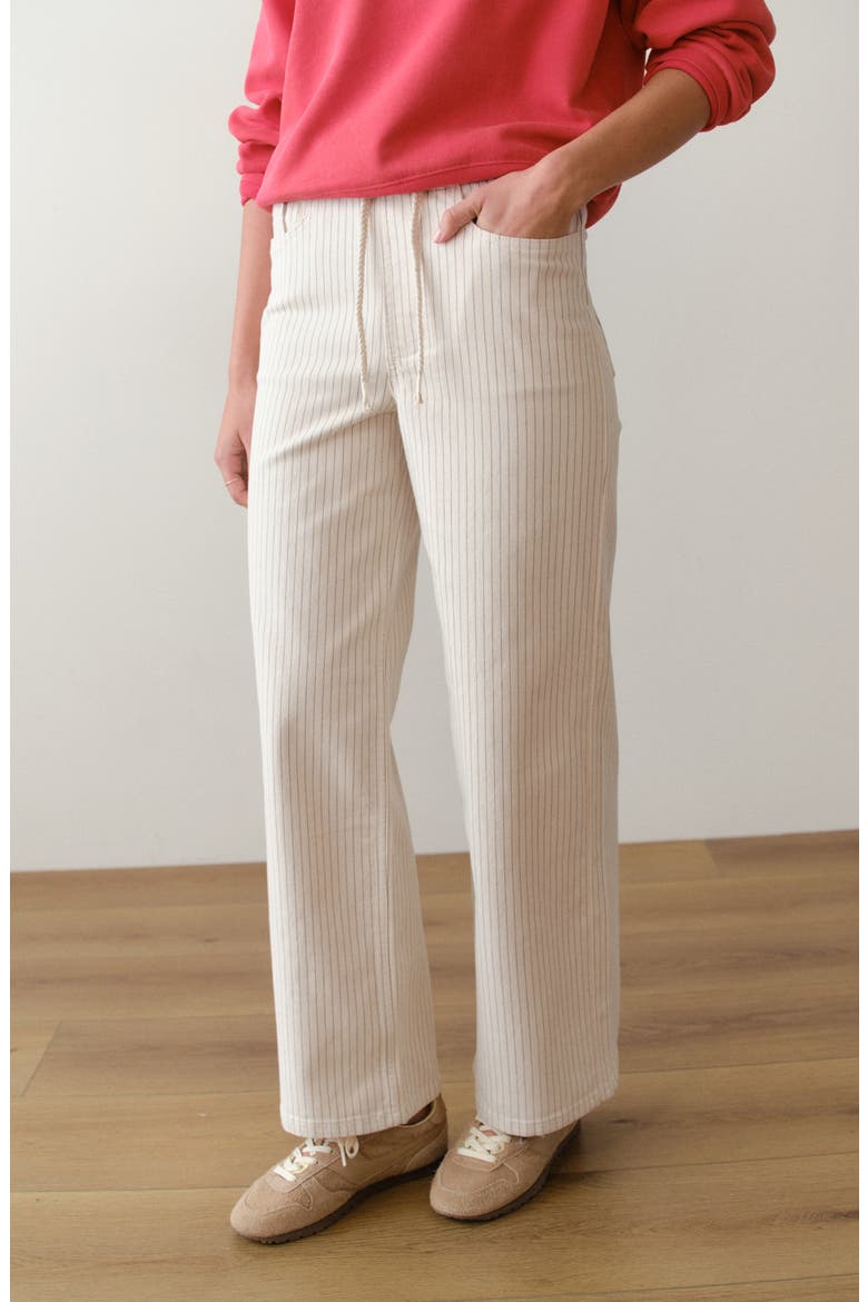 Ella Stripe Wide Leg Drawstring Pants, Alternate, color, TICKING STRIPE