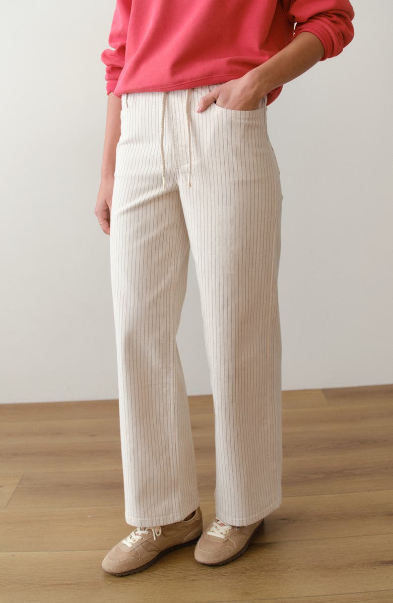 Marine Layer Ella Stripe Wide Leg Drawstring Pants, Alternate, color, Ticking Stripe