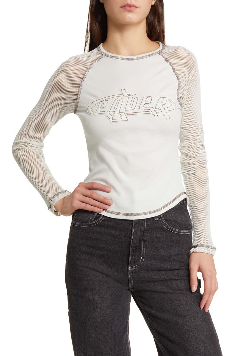 BDG Urban Outfitters Cyber Mesh Raglan Sleeve Cotton Top, Main, color,