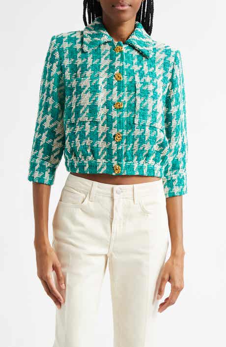 L'AGENCE Jia Houndstooth Tweed Crop Jacket