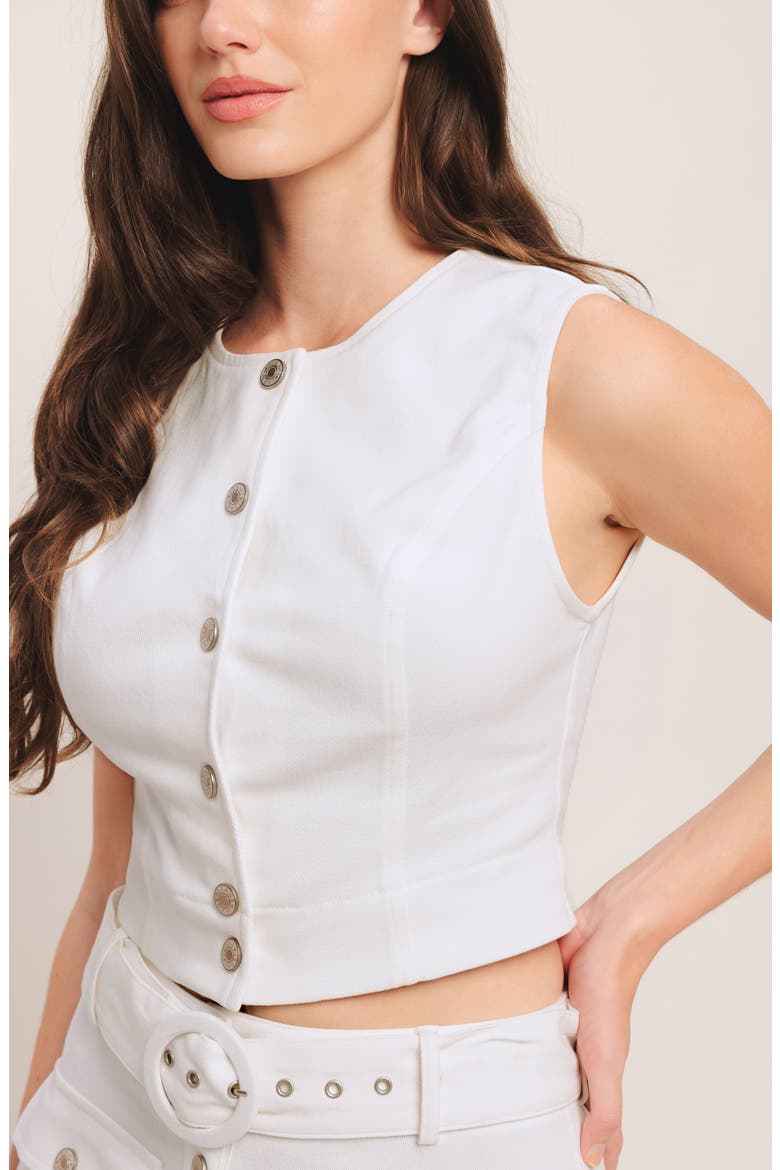 Sleeveless Stretch Denim Crop Top, Alternate, color, WHITE DENIM