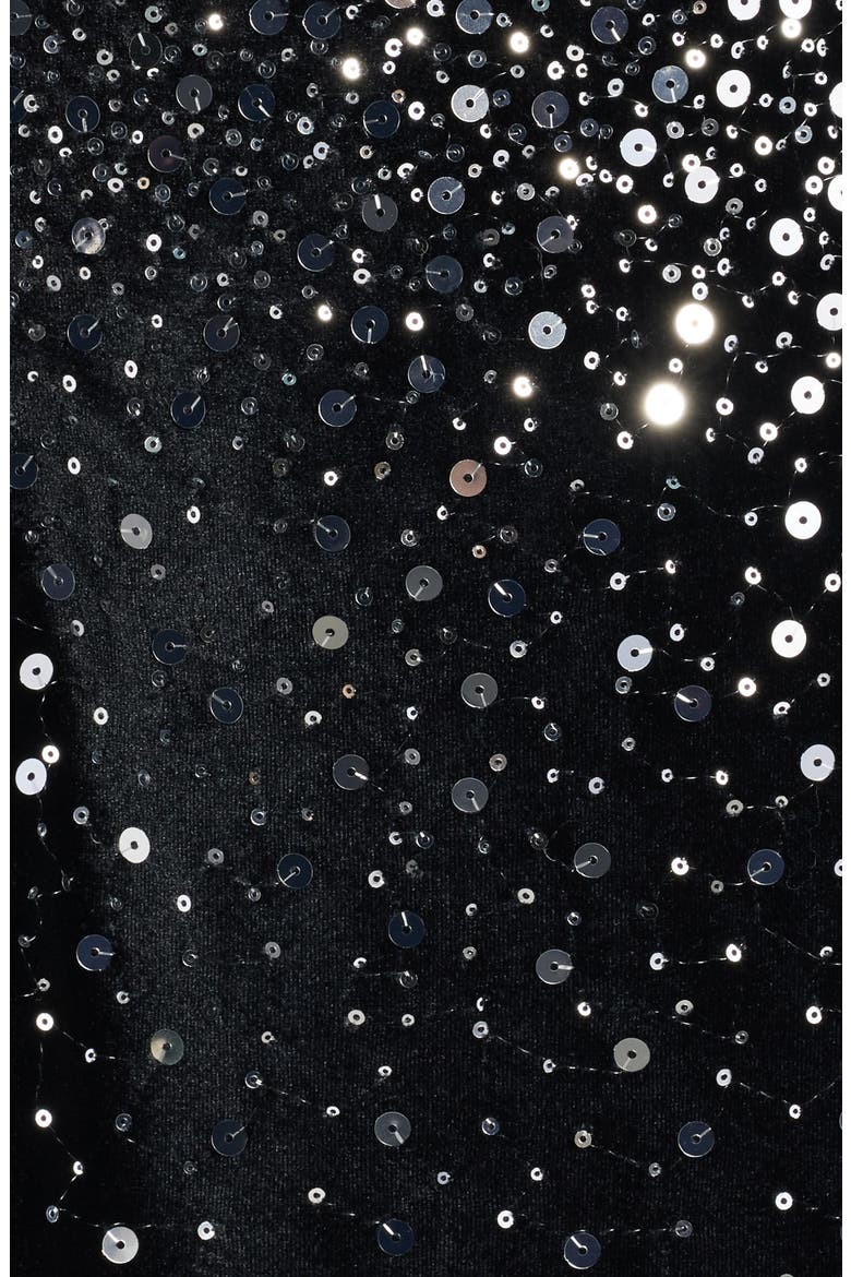 Mixed Media Sequin Long Sleeve Cocktail Midi Dress, Alternate, color, BLACK SILVER