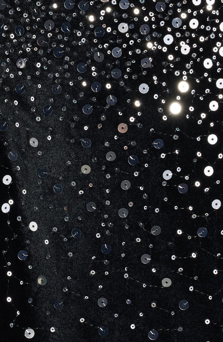 Eliza J Mixed Media Sequin Long Sleeve Cocktail Midi Dress, Alternate, color, Black Silver